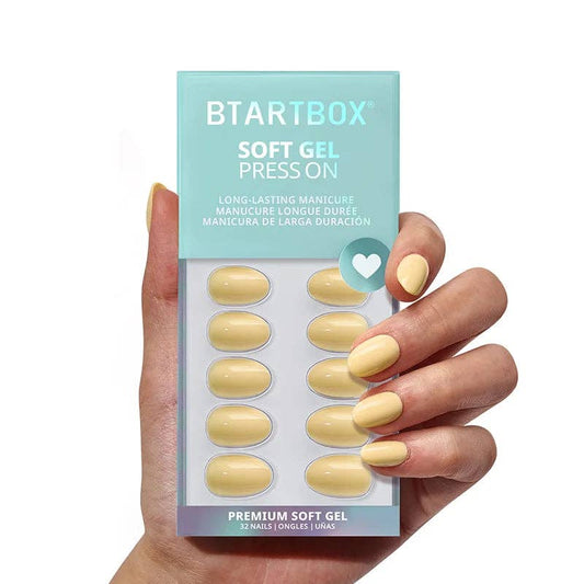 BTArtbox Extra Short Press On Nails - Pastel Yellow Almond: Weekend Ease
