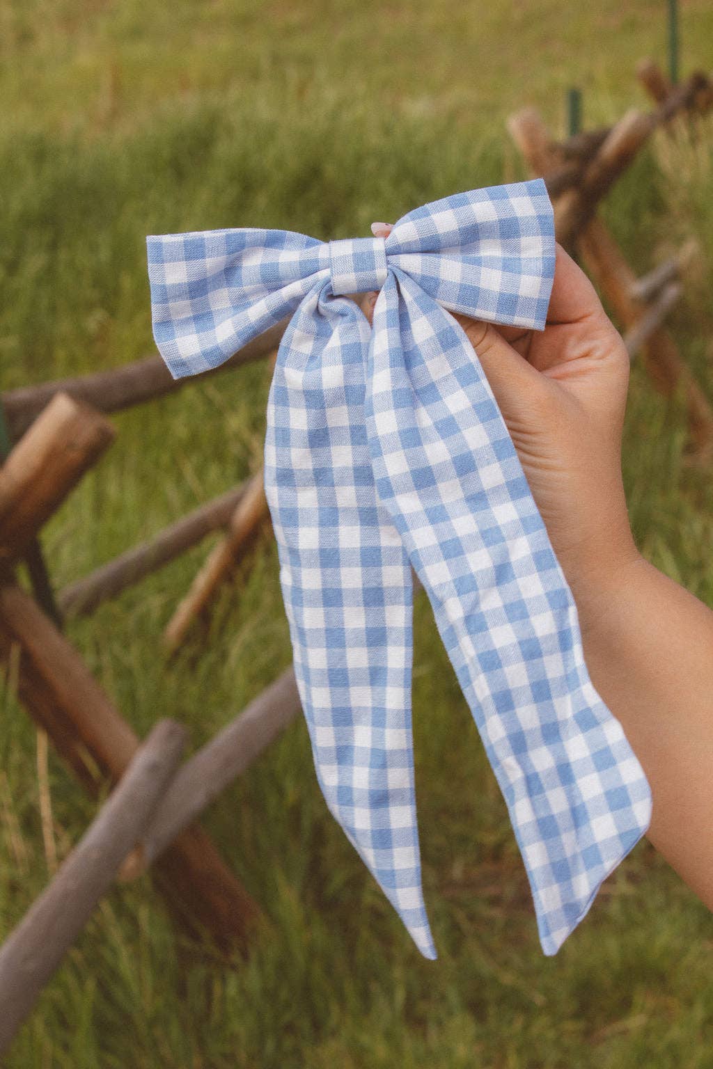 Blue Gingham Bow Barrette