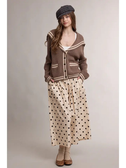 Mocha & Cream Sailor Collar Cardigan