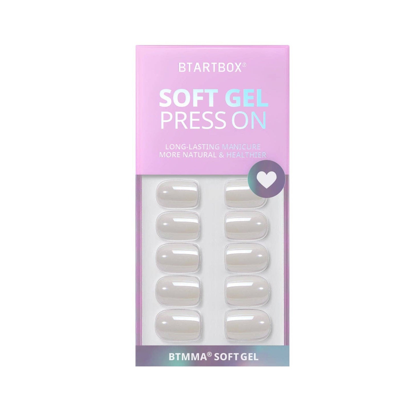 White Glazed Press On Nails - Short Square Chrome Gel Nails