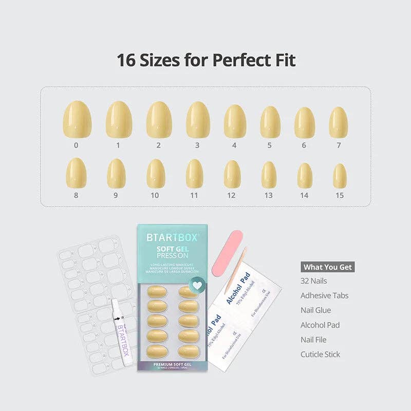 BTArtbox Extra Short Press On Nails - Pastel Yellow Almond: Weekend Ease