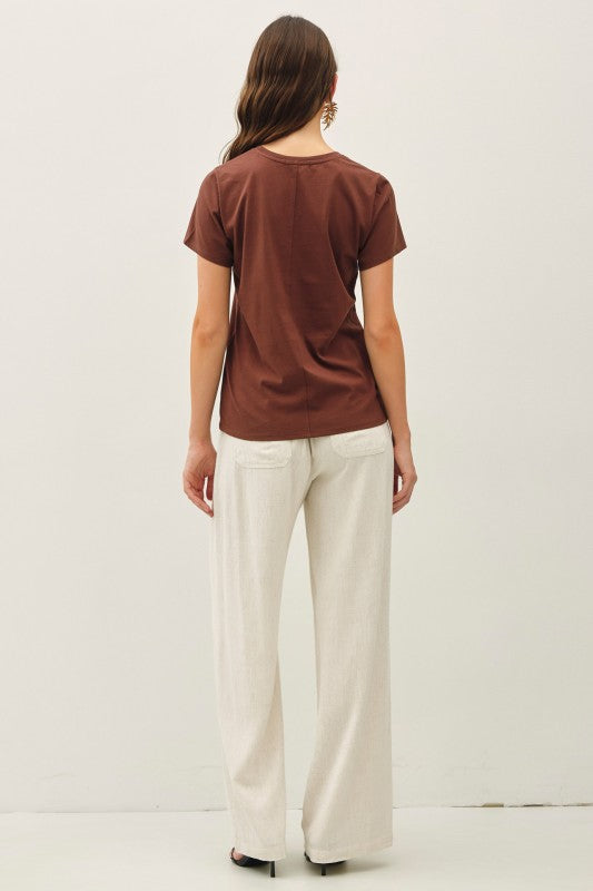 Classic Cotton V-Neck Tee – Cocoa Brown