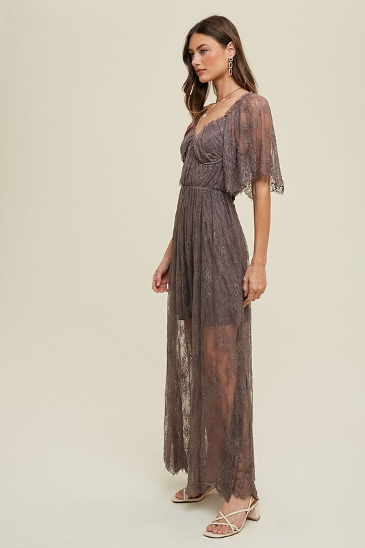 Ethereal Lace Overlay Maxi Dress – Midnight Lace