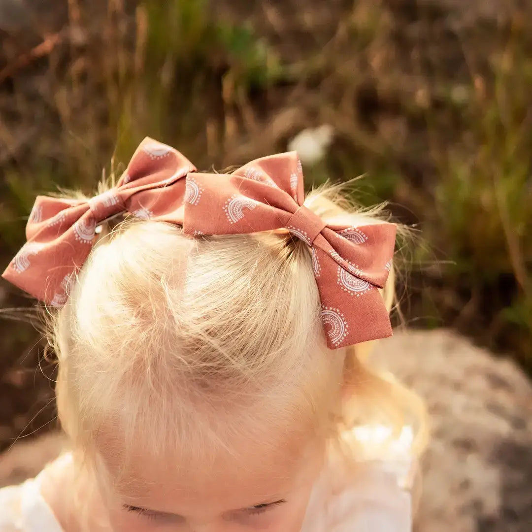 Blue Checkered Pinwheel Hair Bow: Pigtail Set