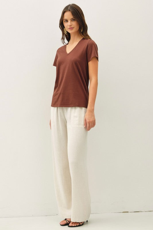 Classic Cotton V-Neck Tee – Cocoa Brown