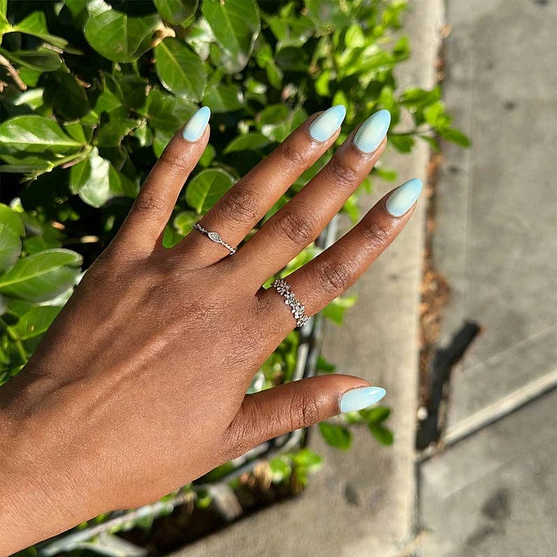 Blue and White Ombre Fake Nails - Soft Gel Almond Press On