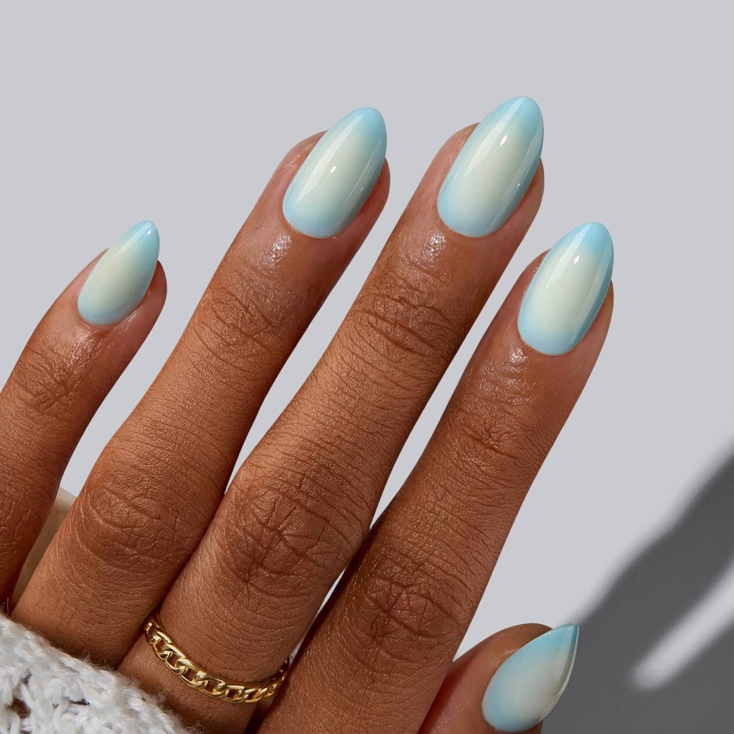 Blue and White Ombre Fake Nails - Soft Gel Almond Press On