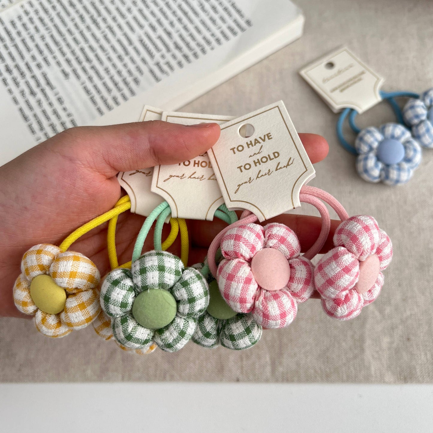 Kids Gingham Flower Hair Ties (KOPE)