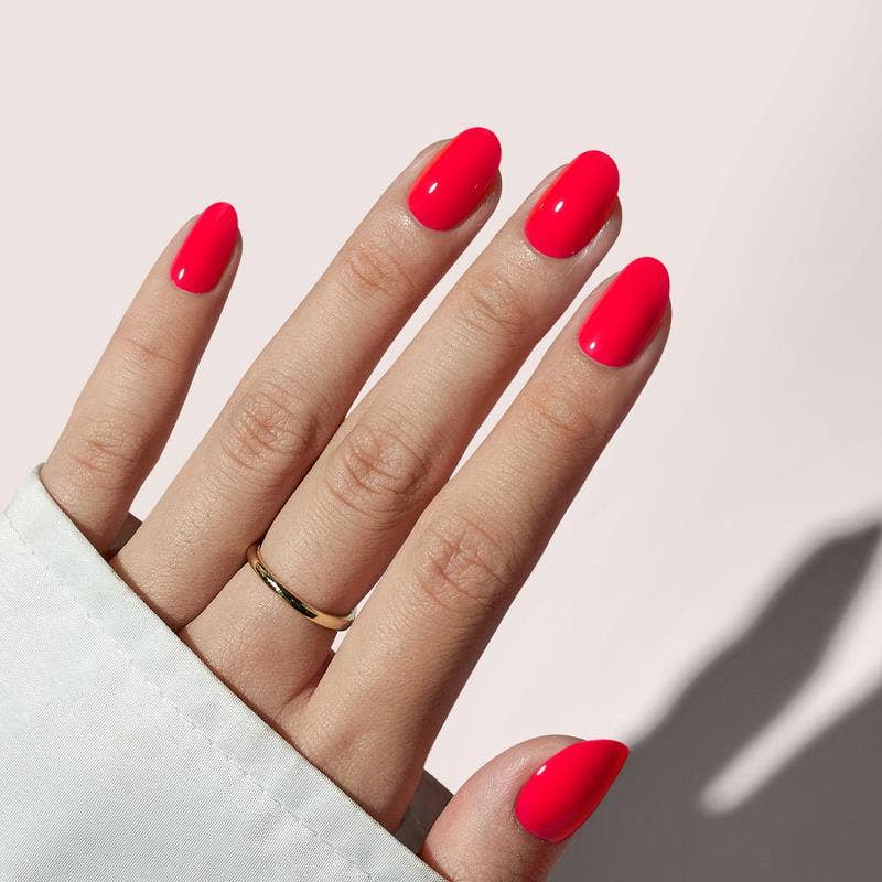 Salmon Pink Press On Nails - Short Oval Fake Nails with Glue