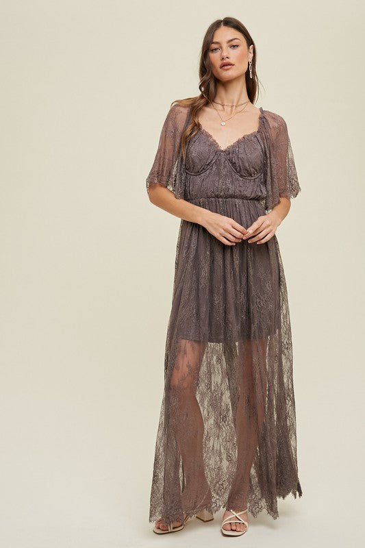 Ethereal Lace Overlay Maxi Dress – Midnight Lace