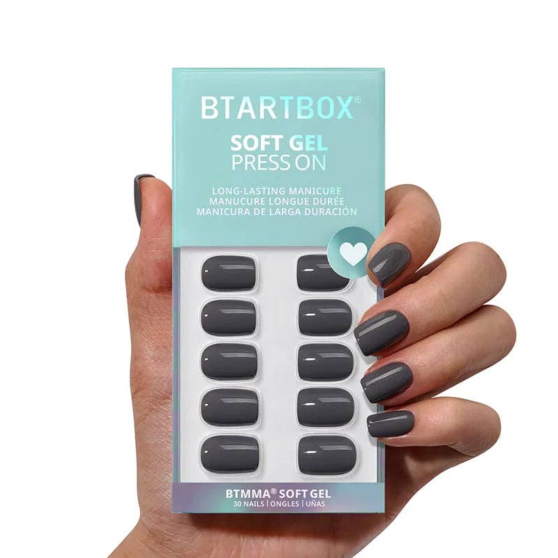 Deep Grey Squoval Press On Nails - Reusable False Nails Set: Fog Friend