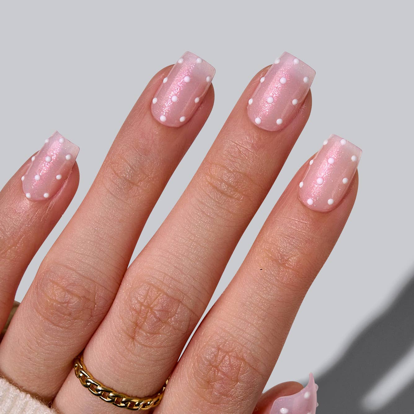 3D Polka Dot Pink Glitter Nails Bulk - Short Square Press On: Sugar Pop