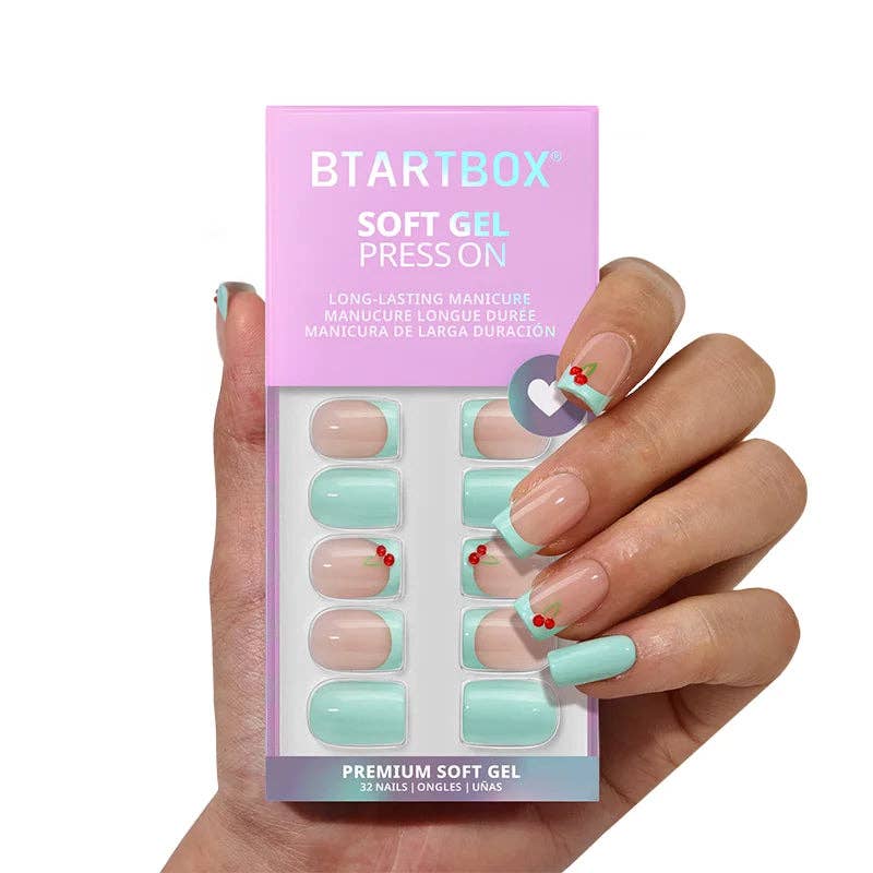 Mint Green Press On Nails with Glue -Short Square Fake Nails: Berry Pail