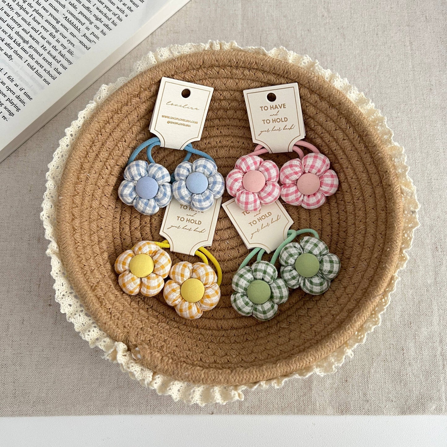 Kids Gingham Flower Hair Ties (KOPE)