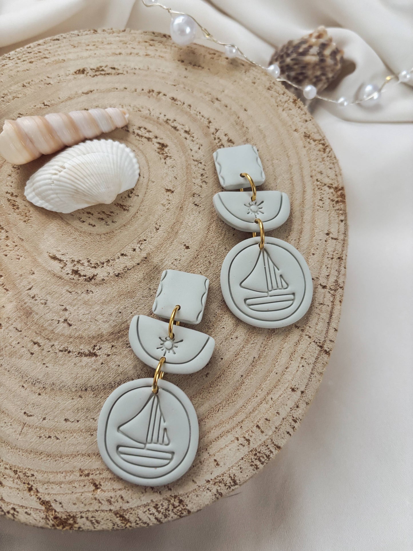 "Oceane", Coastal Cowgirl Earrings, Sailboat, Summer Earring: Striped
