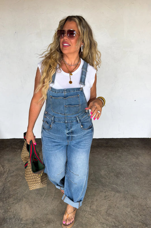 Coastal Barrel Stretch Denim Overalls