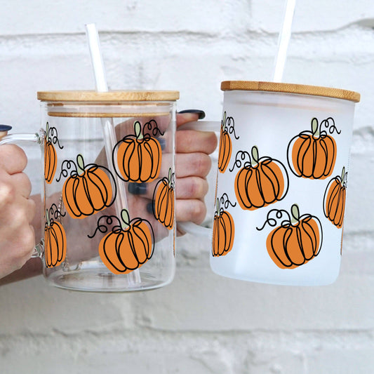 Fall Pumpkin 17oz Glass Mug With Lid and Straw: Clear Glass With Lid and Straw
