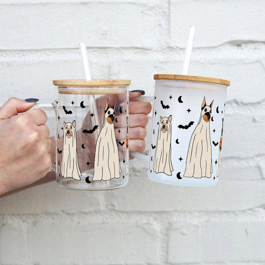 Ghost Dog 17oz Glass Mug With Lid and Straw (Clear Glass)