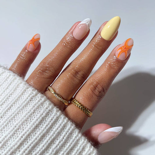 Sunset Tide Press-On Nails | Tropical Floral Short Almond