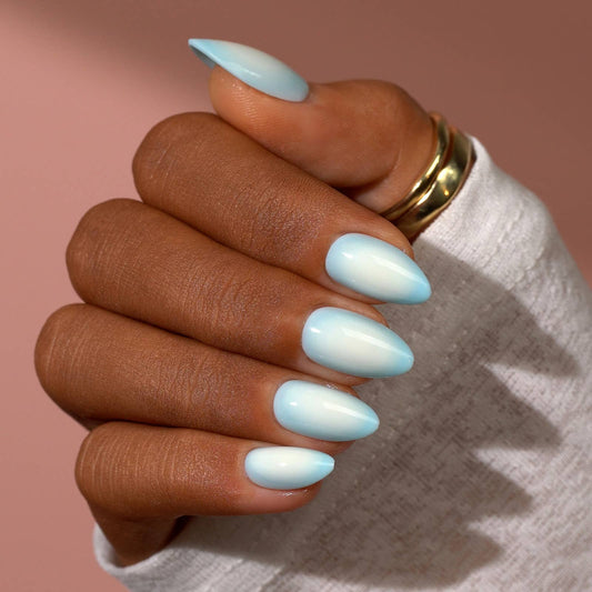 Blue and White Ombre Fake Nails - Soft Gel Almond Press On