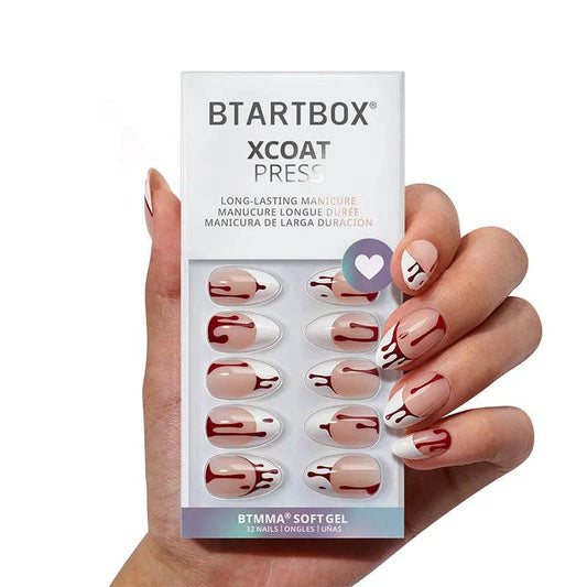Blood Drip Almond French Nails Press On-Fake Nails for Women