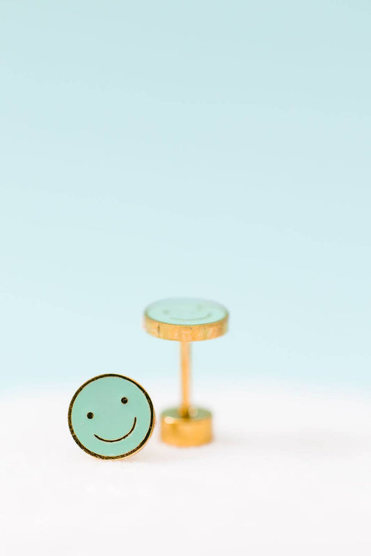 Mint Smiley Stud Earrings