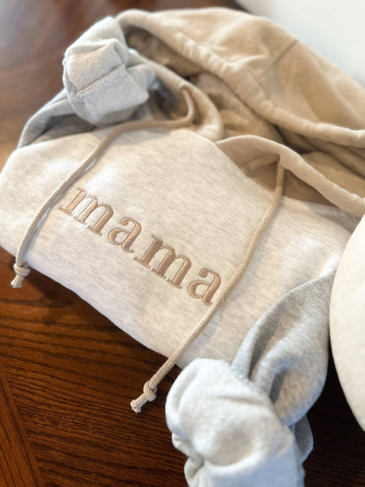 Embroidered “Mama” Cropped Hoodie