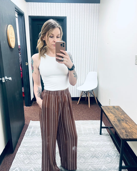 Brown Printed Wide Leg Pants