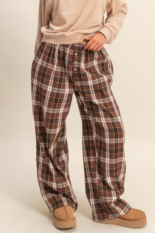 Cozy Plaid Wide-Leg Flannel Pants