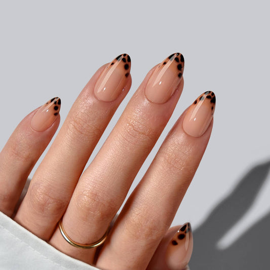 Leopard French Press On Nails | Short Almond Square Brown: Espresso Leopard