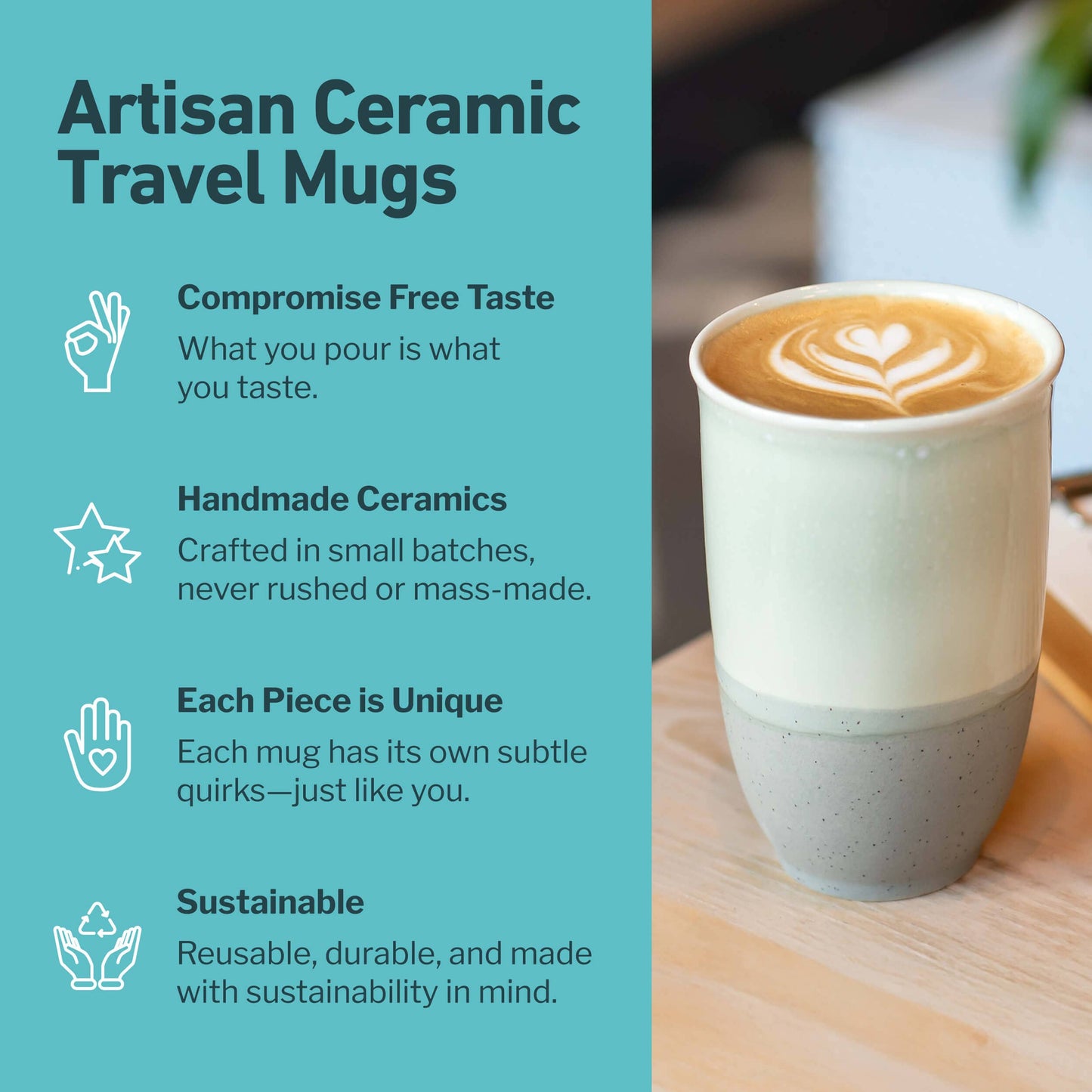 Mist Ceramic Mug – 12oz Reusable Travel Coffee Cup