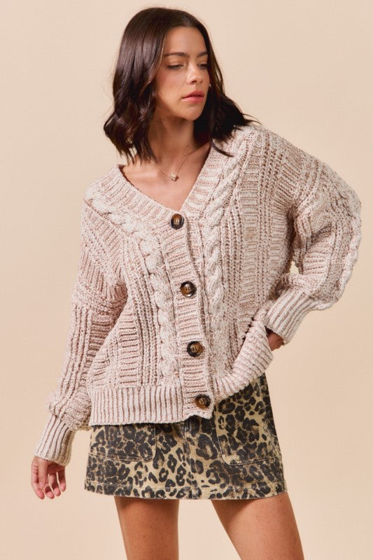 Oatmeal Cozy Cable Knit Button Cardigan