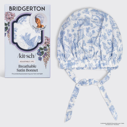 Bridgerton x Kitsch Breathable Satin Bonnet in Garden Toile