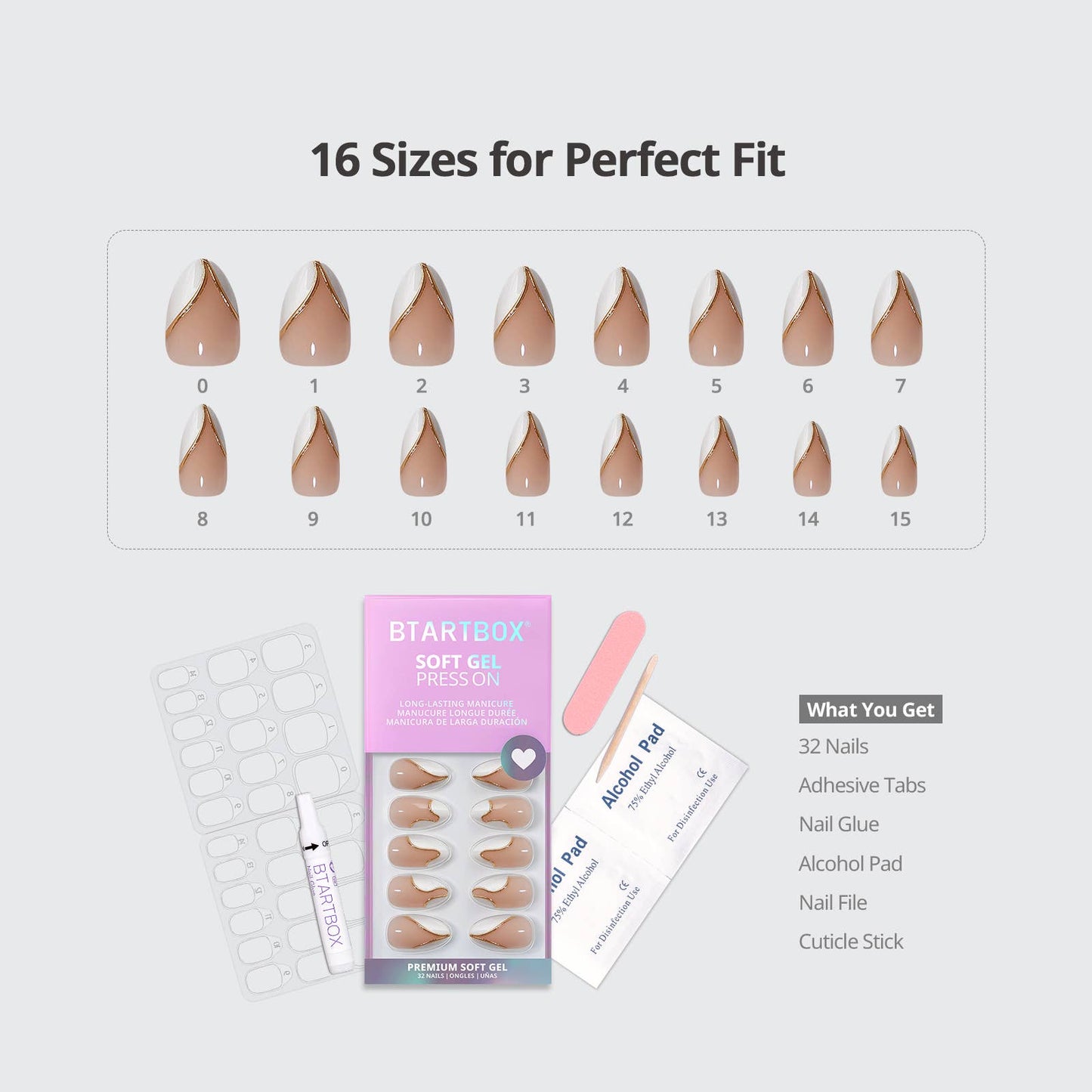 Gloden French Press On Nails - Almond Stick On Nails