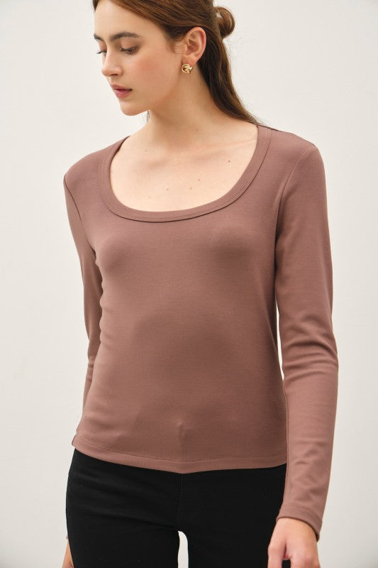 Ultra Soft Scoop Neck Long Sleeve – Mocha