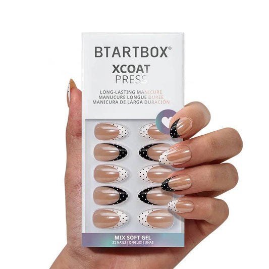 Polka Dot Chrome Press On Nails -  French Tip Almond Nails