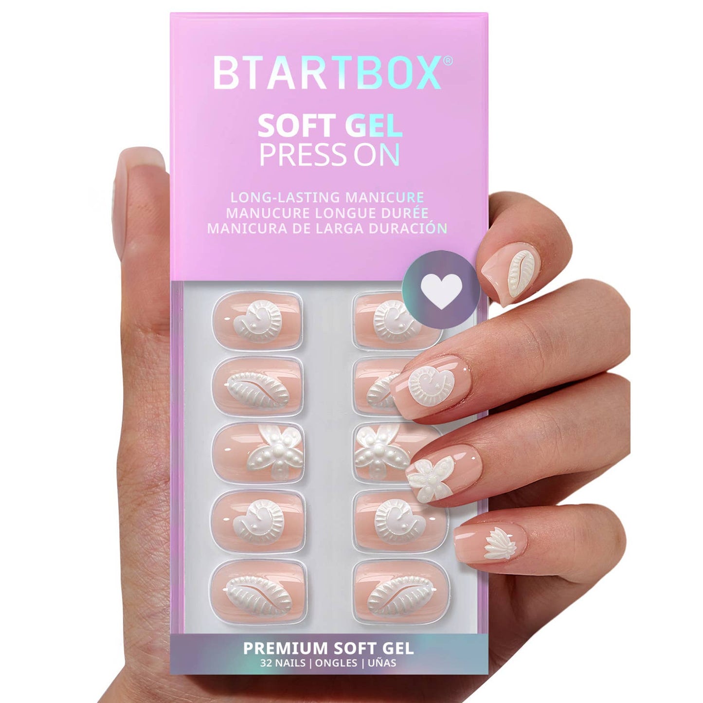 Summer Beach Blue Fake Nails-3D Starfish Shell French Design: Tidefoss
