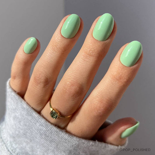 Mint Green Press-On Nails| Solid Short Oval | UV Finish
