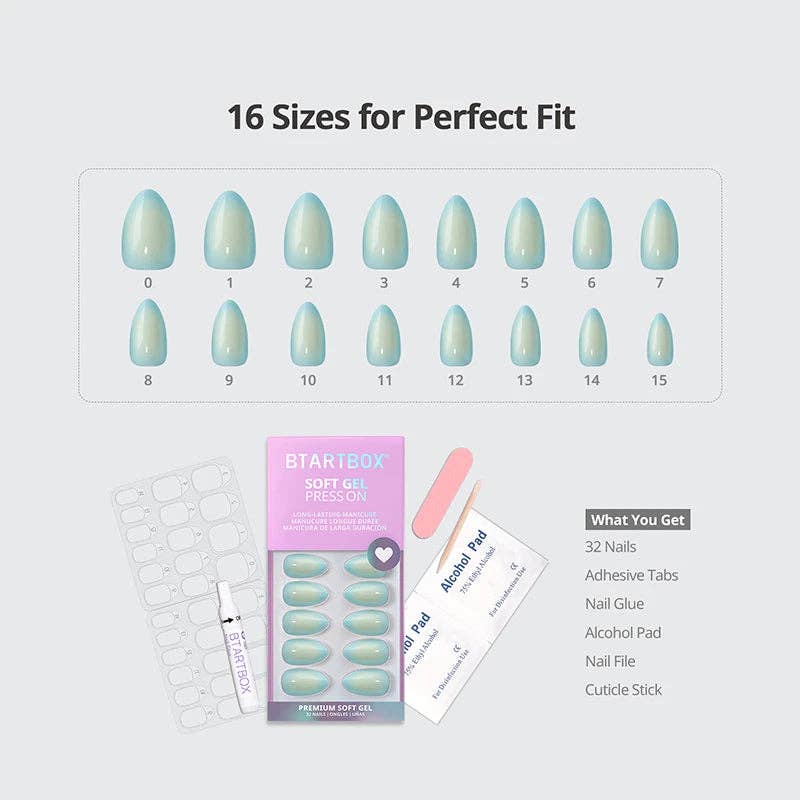 Blue and White Ombre Fake Nails - Soft Gel Almond Press On