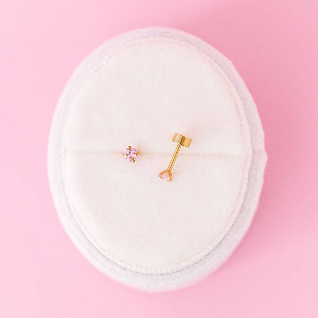 Pink CZ Stud Earrings