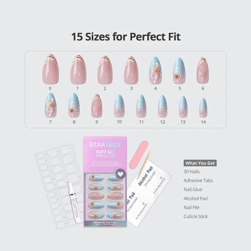 Summer Beach Blue Fake Nails-3D Starfish: Tide Play Pedi