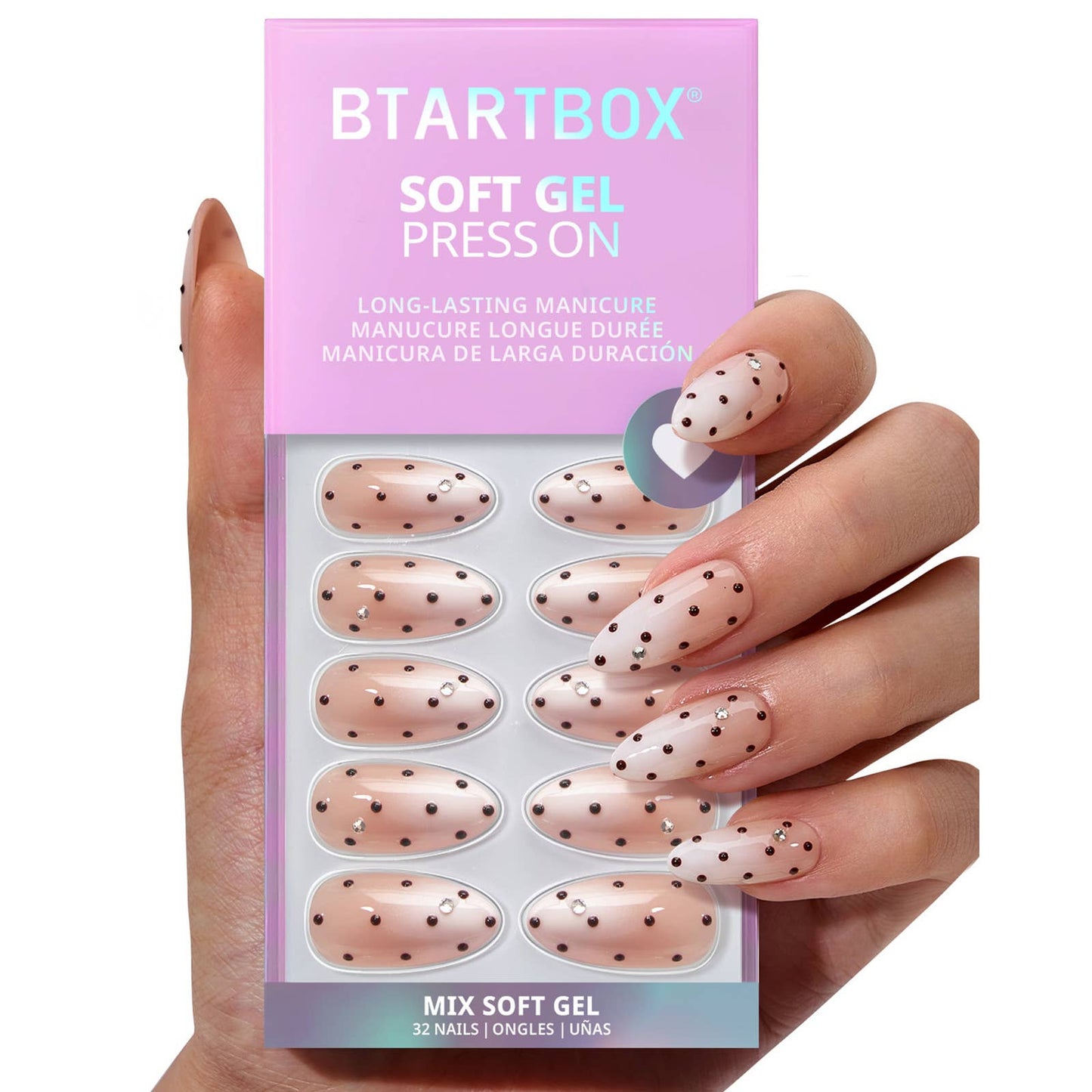 3D Polka Dot Ombre Artificial Nails - Medium Almond Press On: Gala Polka