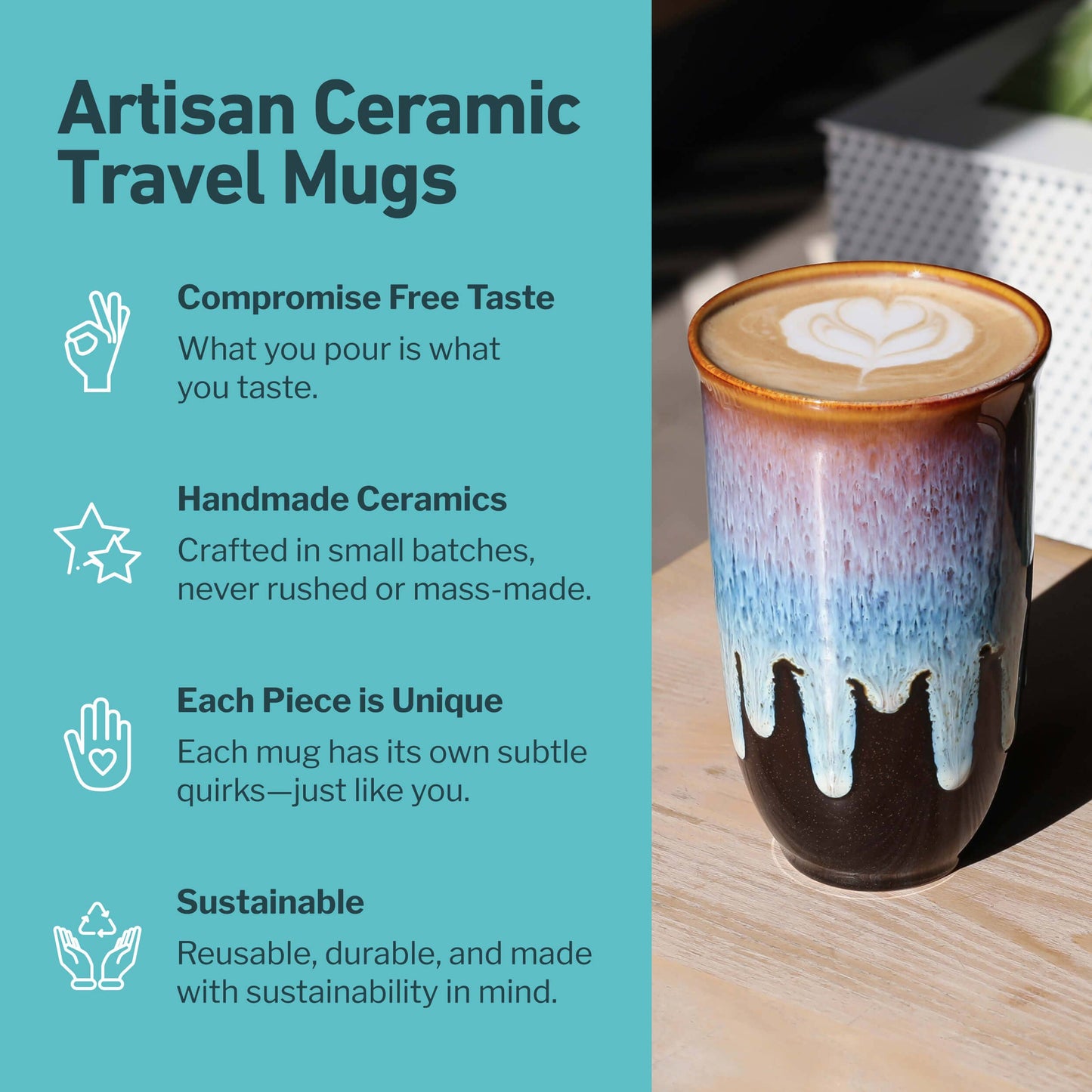 Monsoon Ceramic Travel Mug – 16oz with Lid & Sleeve