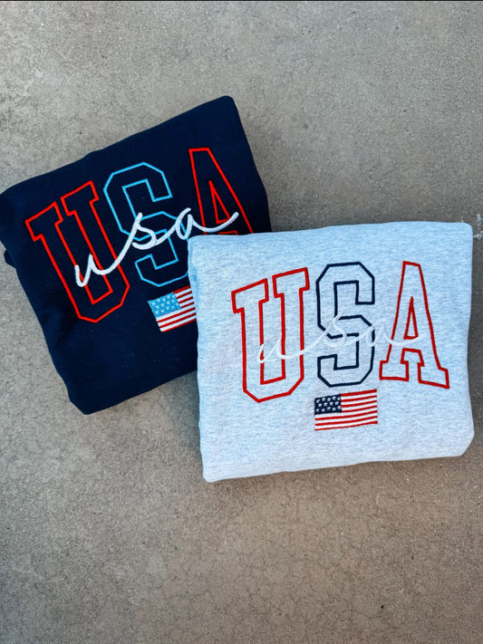 Embroidered USA Pullover – Navy