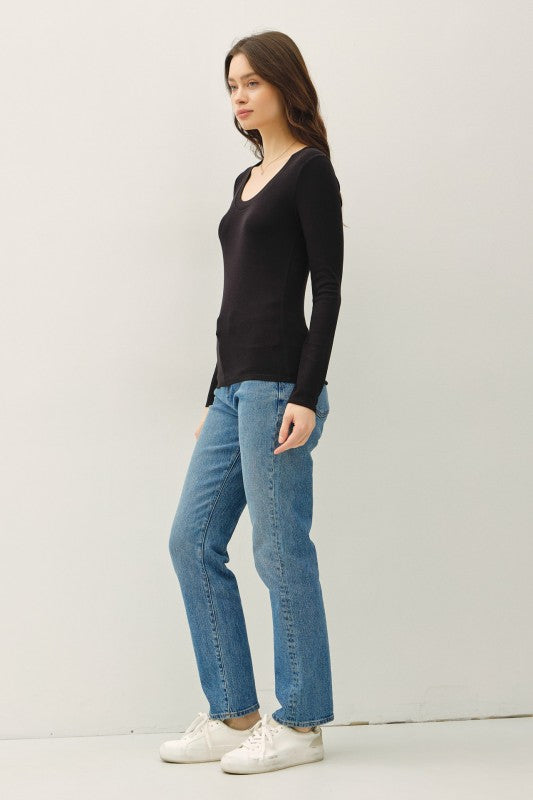 Ultra Soft Ribbed Scoop Neck Long Sleeve – Black