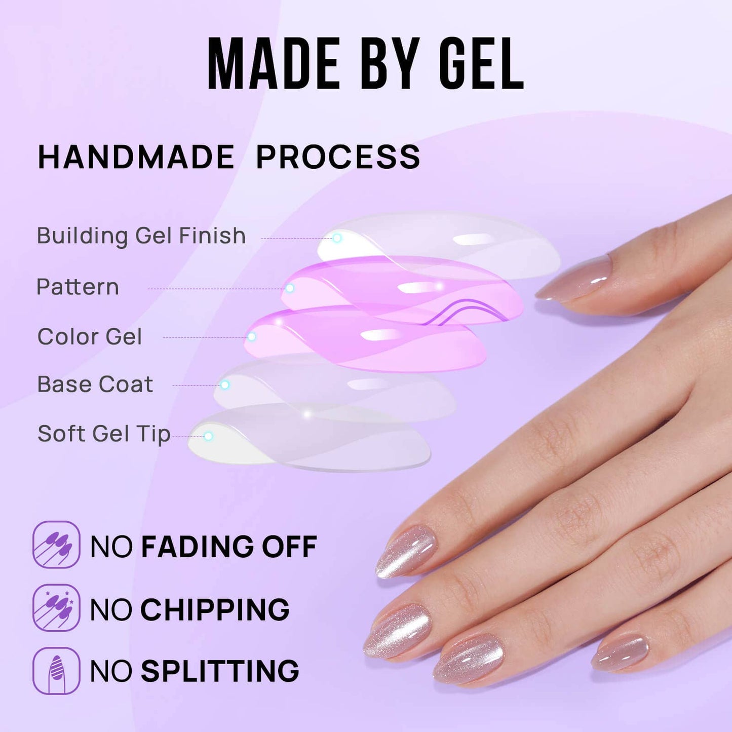 Pink Cat Eye Fake Nail- Reusable Short Almond Press On Nails