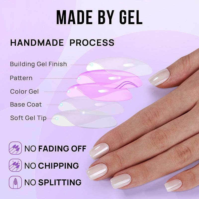 White Glazed Press On Nails - Short Square Chrome Gel Nails