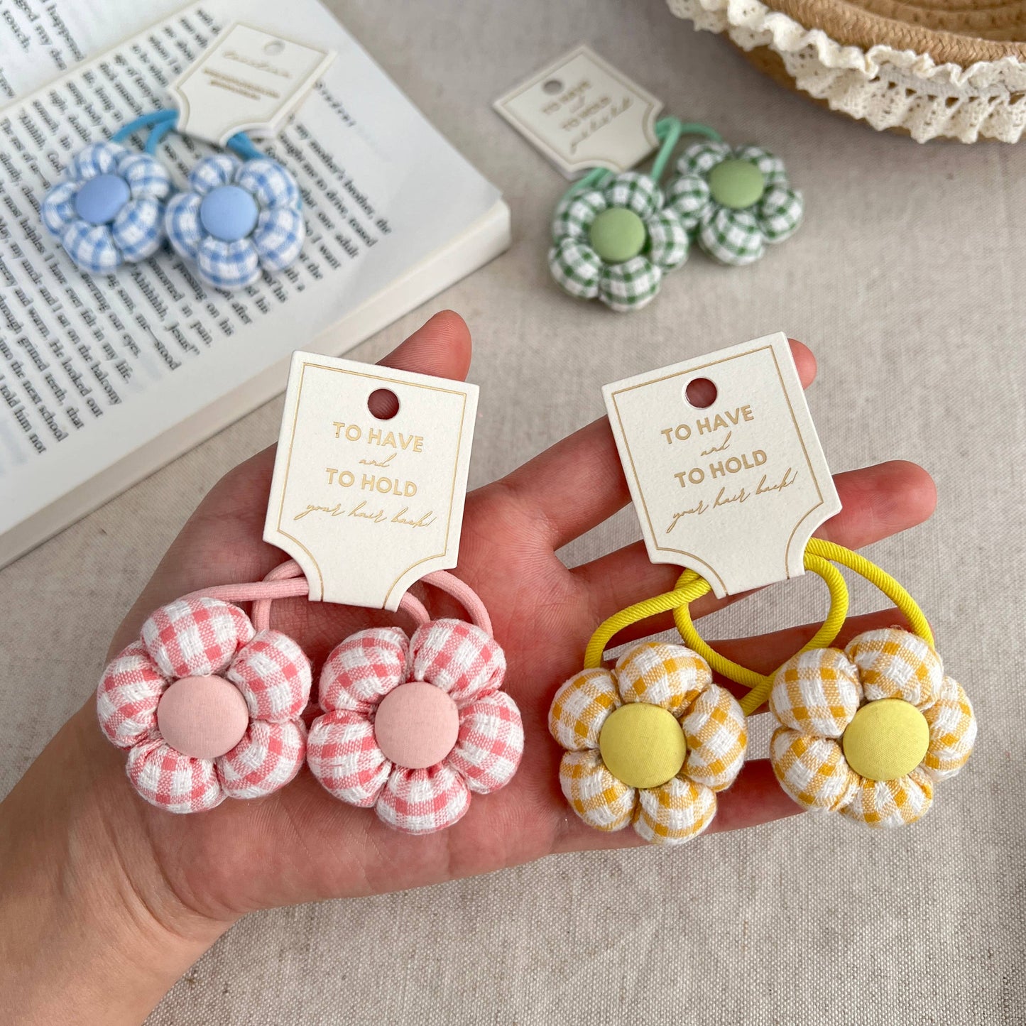 Kids Gingham Flower Hair Ties (KOPE)