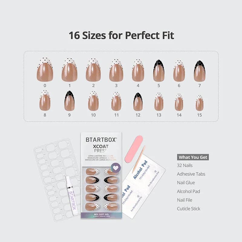 Polka Dot Chrome Press On Nails -  French Tip Almond Nails