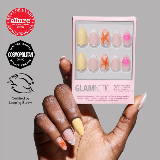 Sunset Tide Press-On Nails | Tropical Floral Short Almond